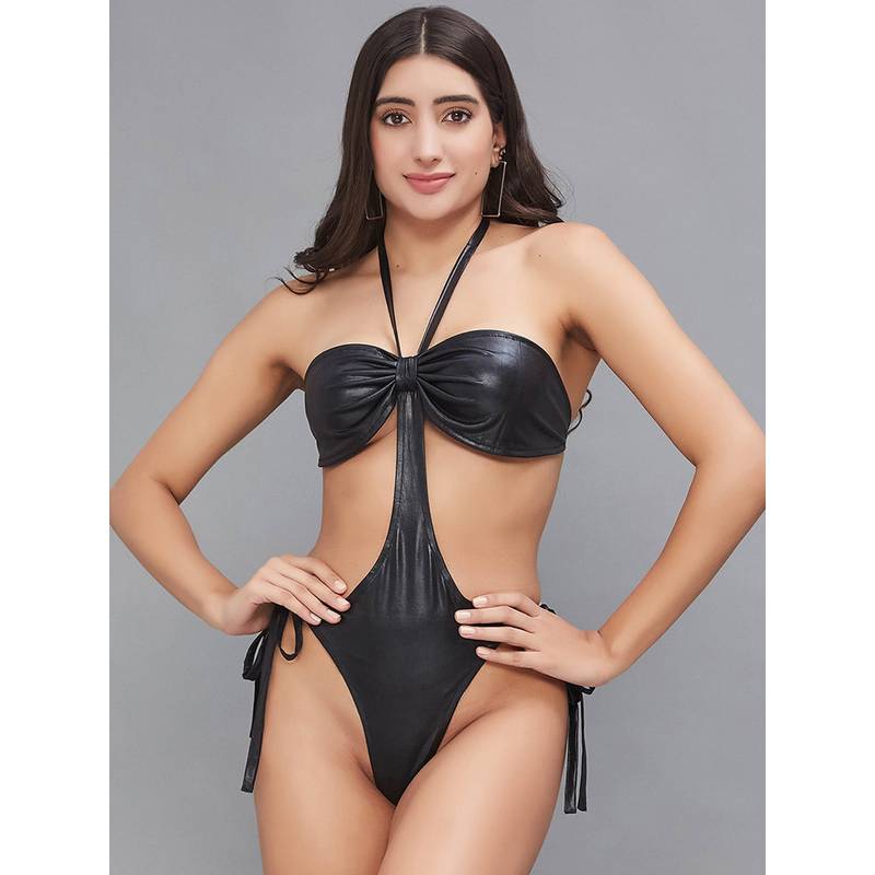 Secrets By ZeroKaata Women Metallic Halter Beach Wear Swim Bodysuit (XS)
