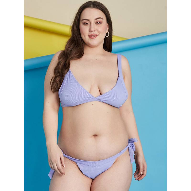 Secrets By ZeroKaata Lavenderplus Size Ribbed Beachwear Swim Bikini (Set of 2) (L)