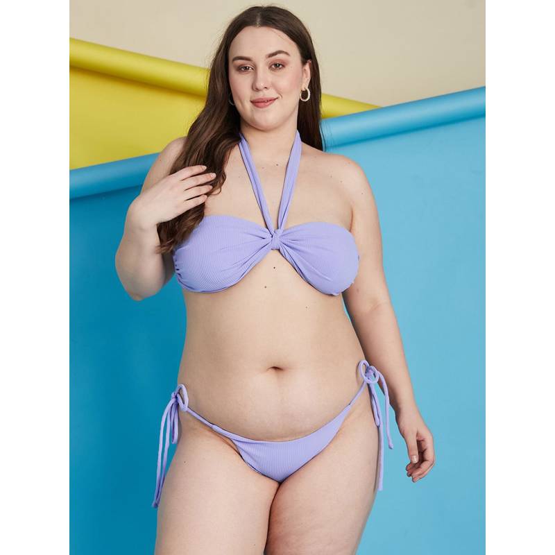 Secrets By ZeroKaata Lavender Plus Size Ribbed Halter Beachwear Swim Bikini (Set of 2) (3XL)