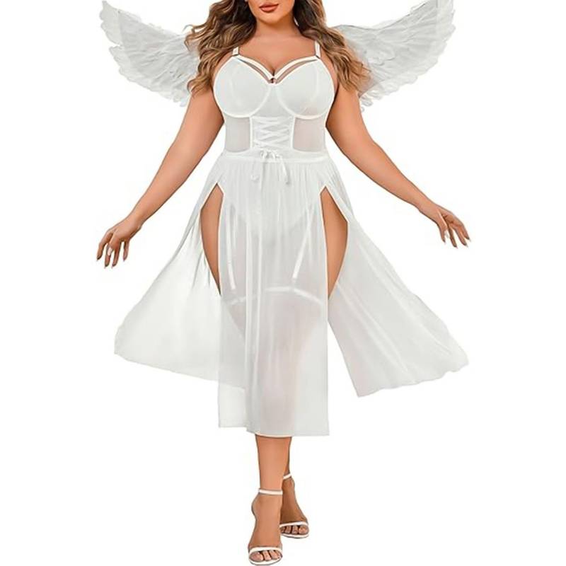 Secrets By ZeroKaata White Solid Baby Doll Lingerie (XS)