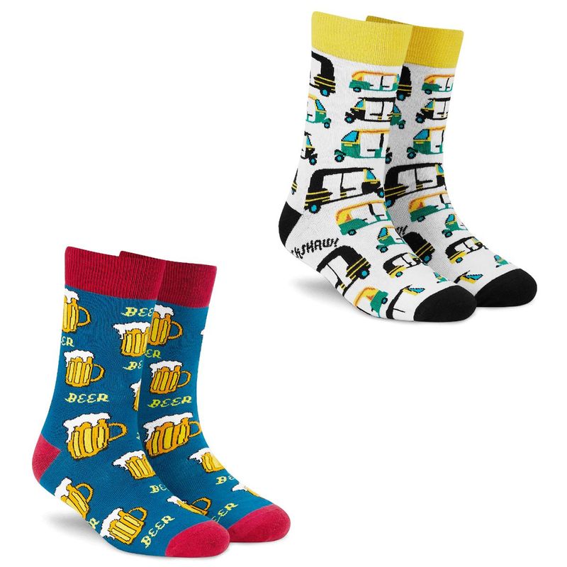 Dynamocks Men & Women Crew Length Socks, Pack Of 2 Pairs MultiColor