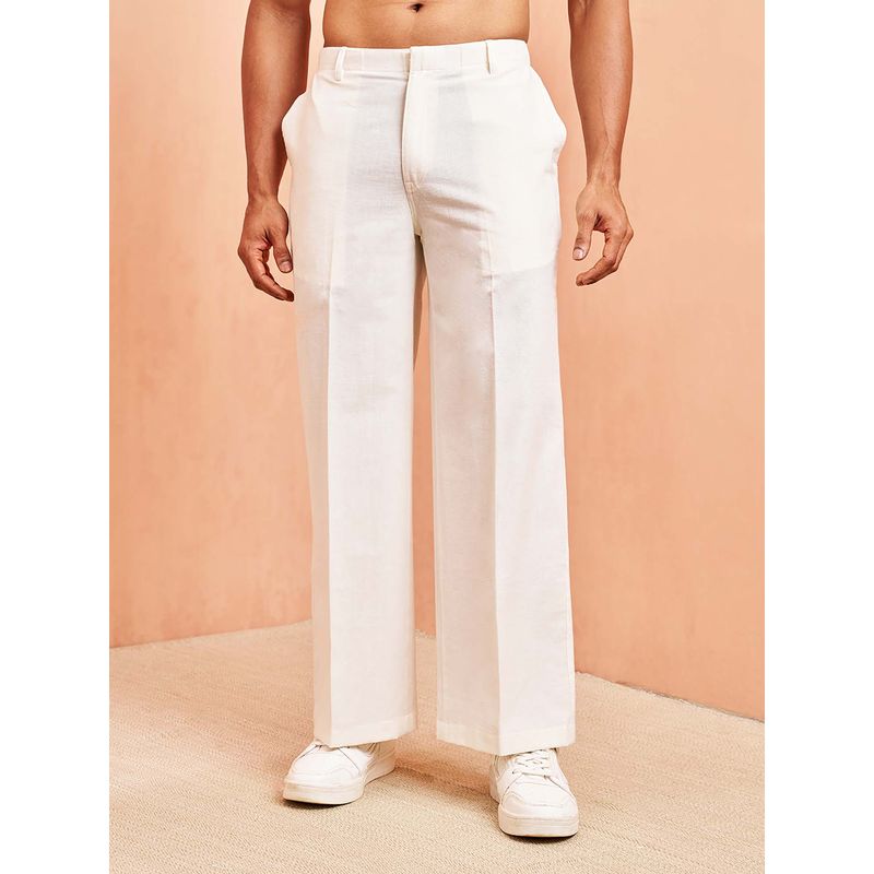 Vastramay Men White Cotton Flex Wide Leg Pant (42)