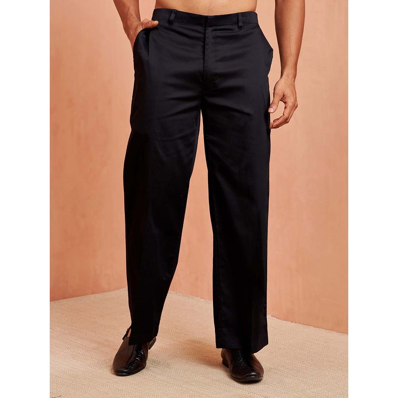 Vastramay Men Black Cotton Lycra Wide Leg Pant (36)