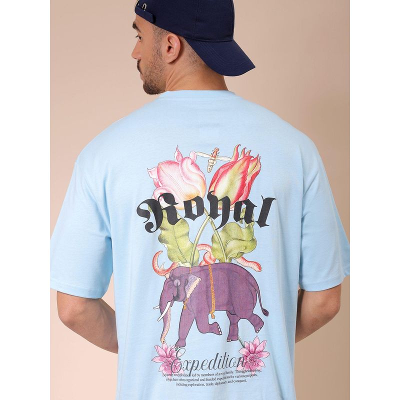 The Indian Garage Co Men Boxy Oversized Graphic Back Printed Crew Neck T-shirt Blue (S)