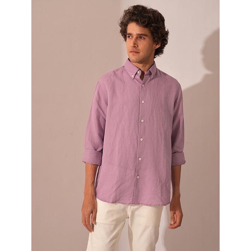 Selected Light Purple Solid Linen Shirt (S)