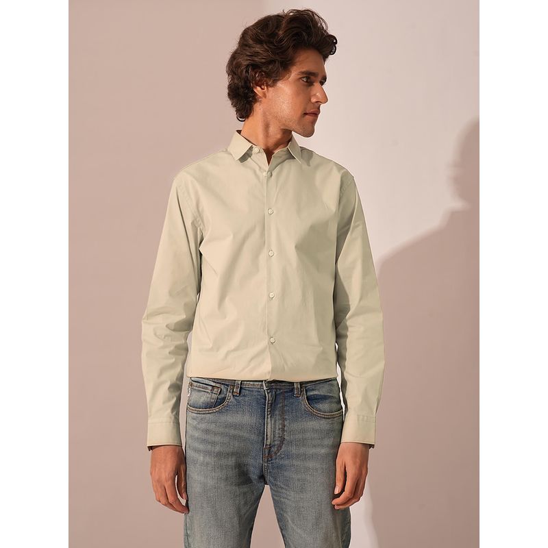 Selected Light Green Solid Cotton Full Sleeves Shirt (2XL)