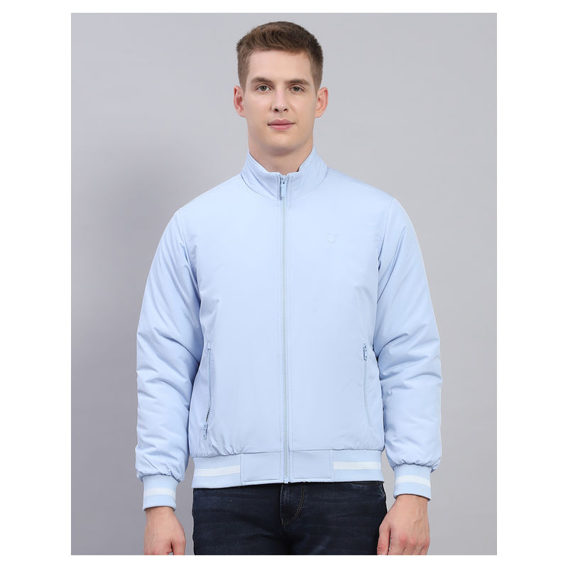 Monte Carlo Mens Solid Sky Blue Mock Neck Full Sleeve Jacket (2XL)