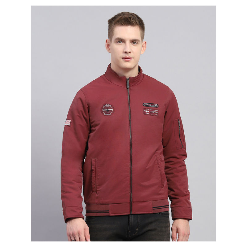 Monte Carlo Mens Solid Wine Mock Neck Full Sleeve Jacket (XL)