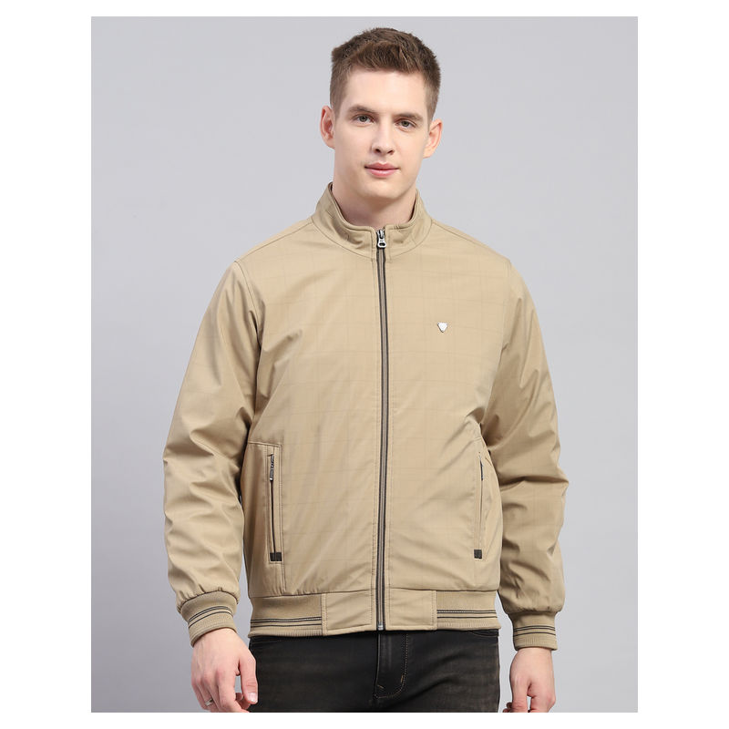 Monte Carlo Mens Solid Khaki Mock Neck Full Sleeve Jacket (3XL)