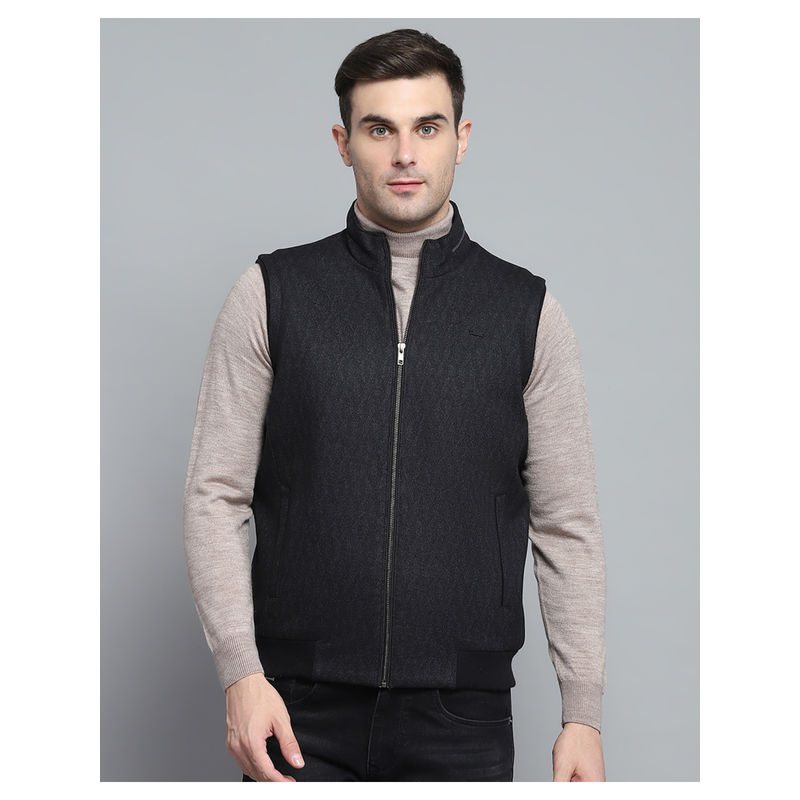 Monte Carlo Mens Textured Black Mock Neck Sleeveless Jacket (M)