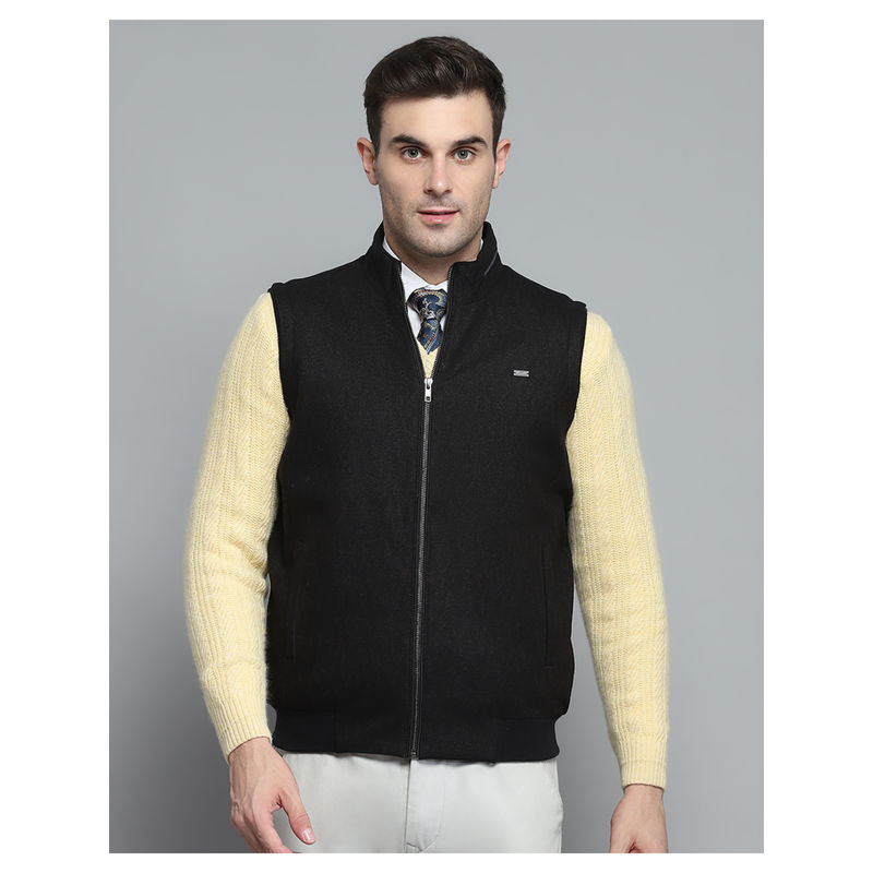 Monte Carlo Mens Textured Black Mock Neck Sleeveless Jacket (3XL)