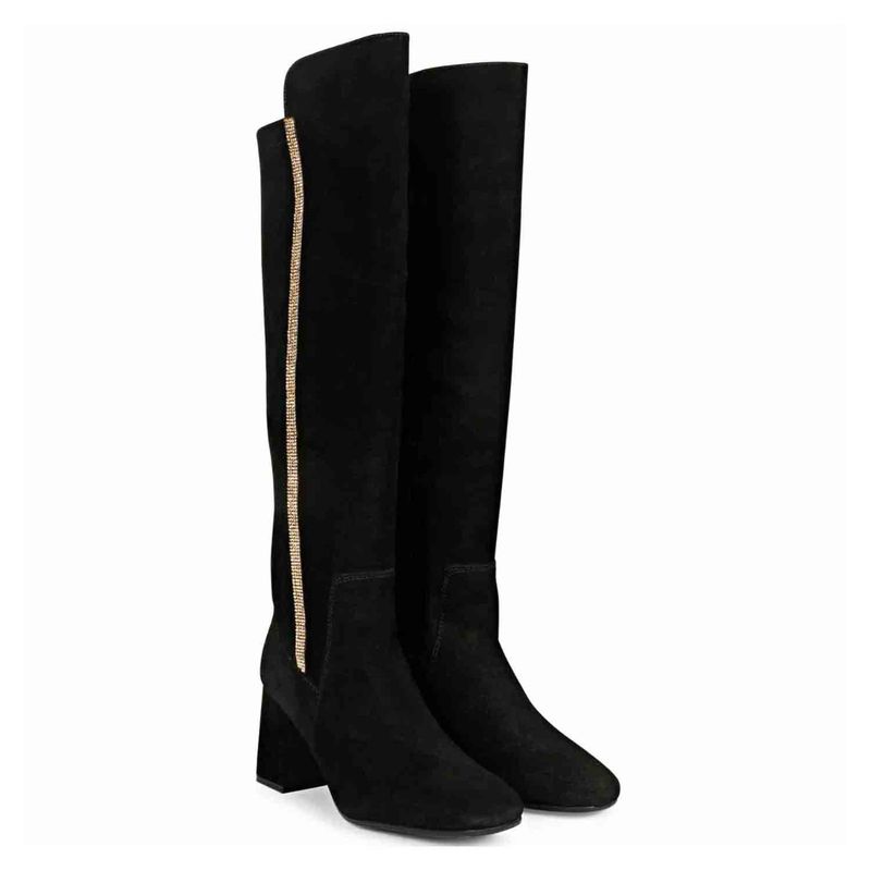 Saint G Lumina Crystal Rhinestones Black Leather Long Boots (UK 8)