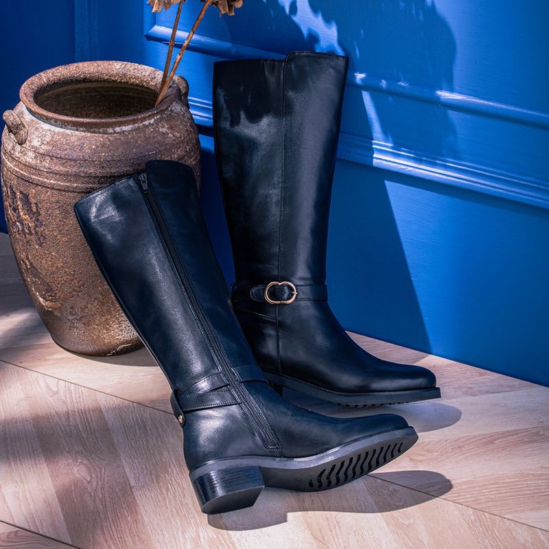 Saint G Abella Buckle Decorative Black Leather Long Buckle Boots (UK 3)