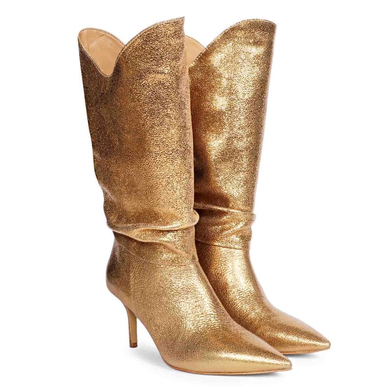 Saint G Nayeli Gold Metallic Leather calf Length Slouch Boots (UK 3)