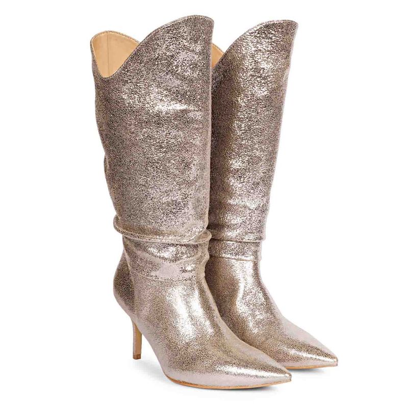Saint G Nayeli Silver Metallic Leather Calf Length Slouch Boots (UK 5)