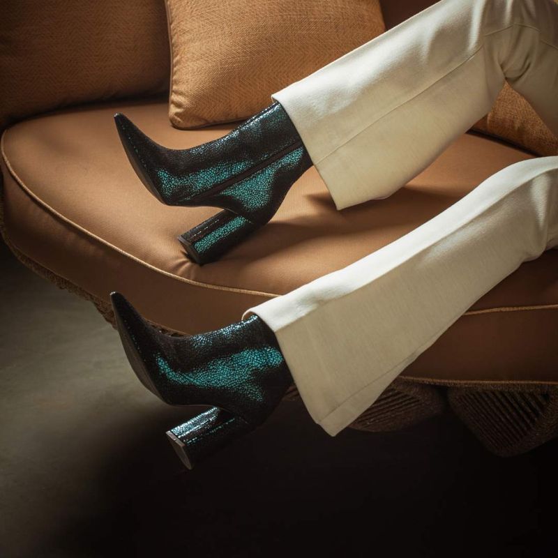 Saint G Lorena Green Metallic Leather High Ankle Boots (UK 7)