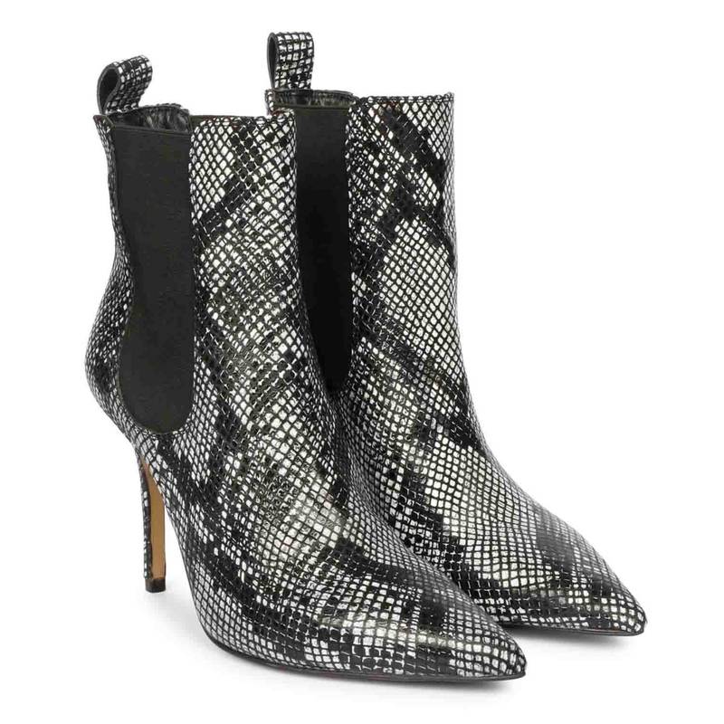 Saint G Arely Grey Snake Print Leather Kitten Heel Boots (UK 3)