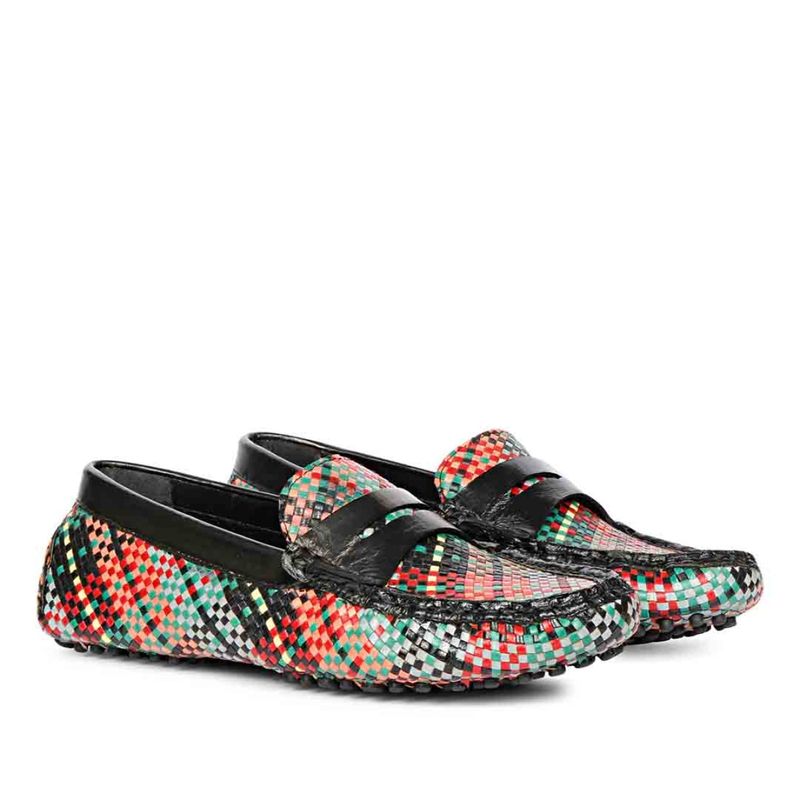 Saint G Liana Multi-Color Black Woven Leather Loafers (UK 3)