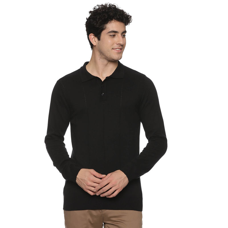 MELVIN JONES Black Stripe Knitted Polo T-Shirt (S)
