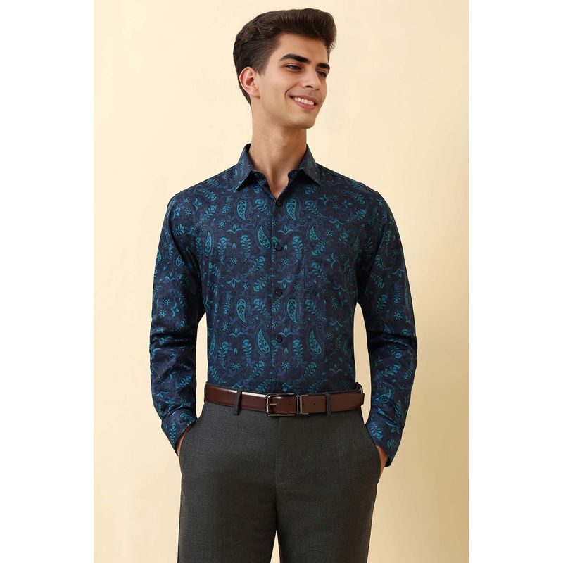 Allen Solly Men Navy Blue Paisley Print Full Sleeves Party Shirt (38)