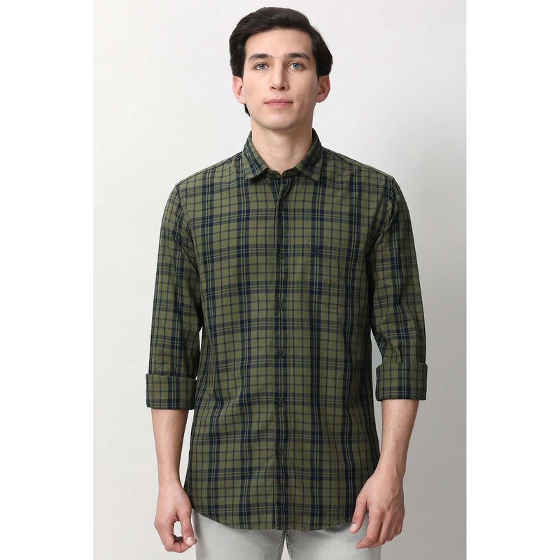 Peter England Men Olive Slim Fit Check Full Sleeves Casual Shirt (40)