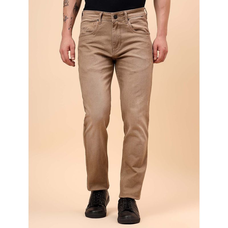 Cantabil Men Khaki Solid Straight Fit Jeans (30)