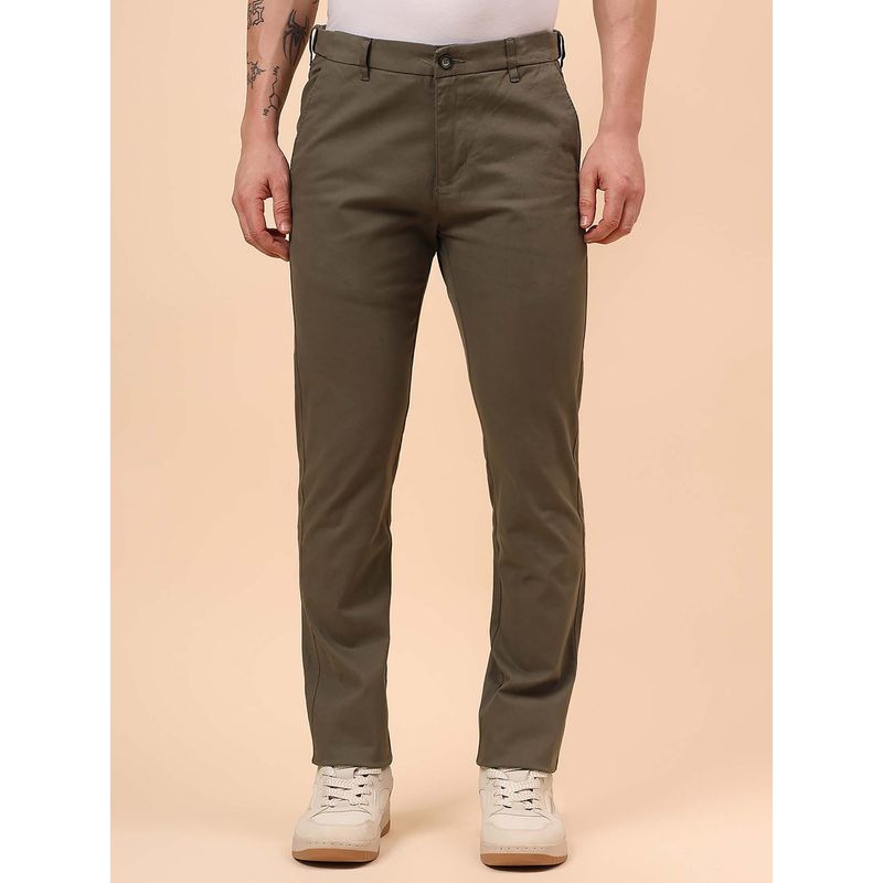 Cantabil Men Olive Solid Casual Regular Fit Trouser (32)