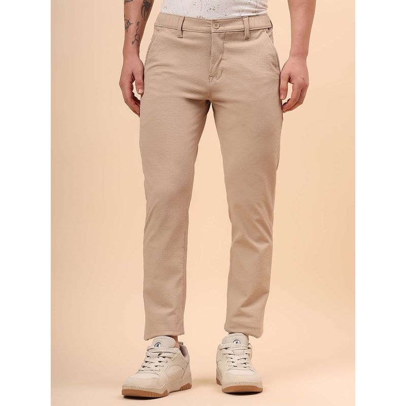 Cantabil Men Beige Textured Casual Regular Fit Trouser (30)