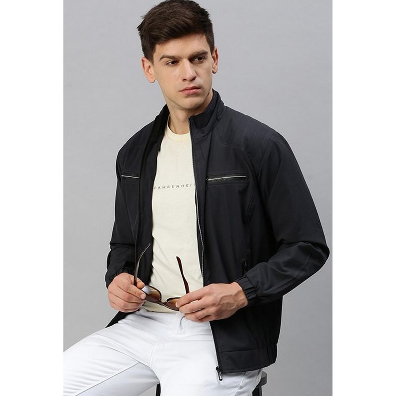 Voxati Men Grey Polyester High Neck Solid Windcheater Jacket (2XL)