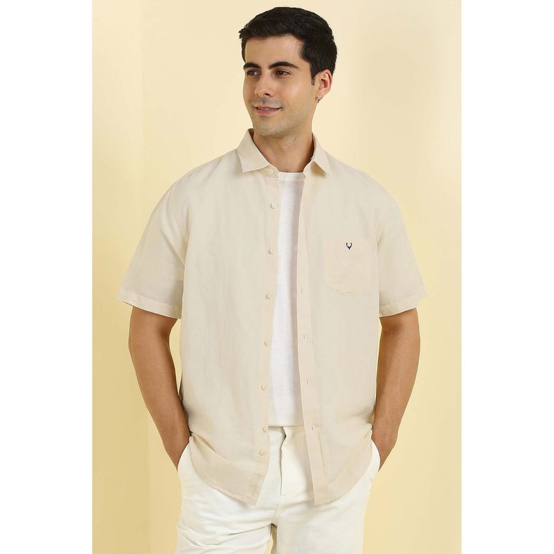 Allen Solly Men Beige Solid Half Sleeves Shirt (40)