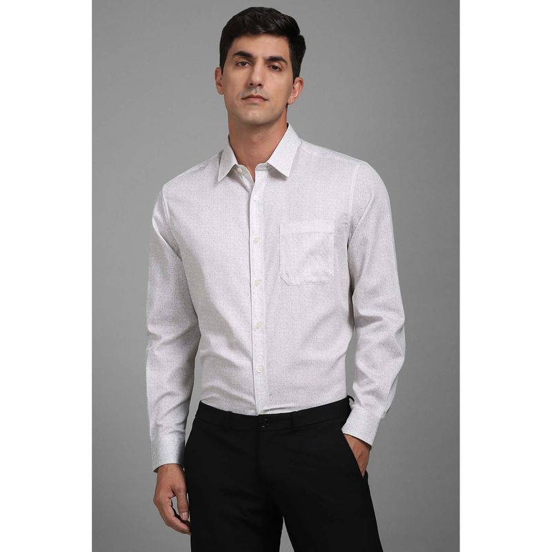 Louis Philippe Men Off White Regular Fit Print Full Sleeves Shirt (39)