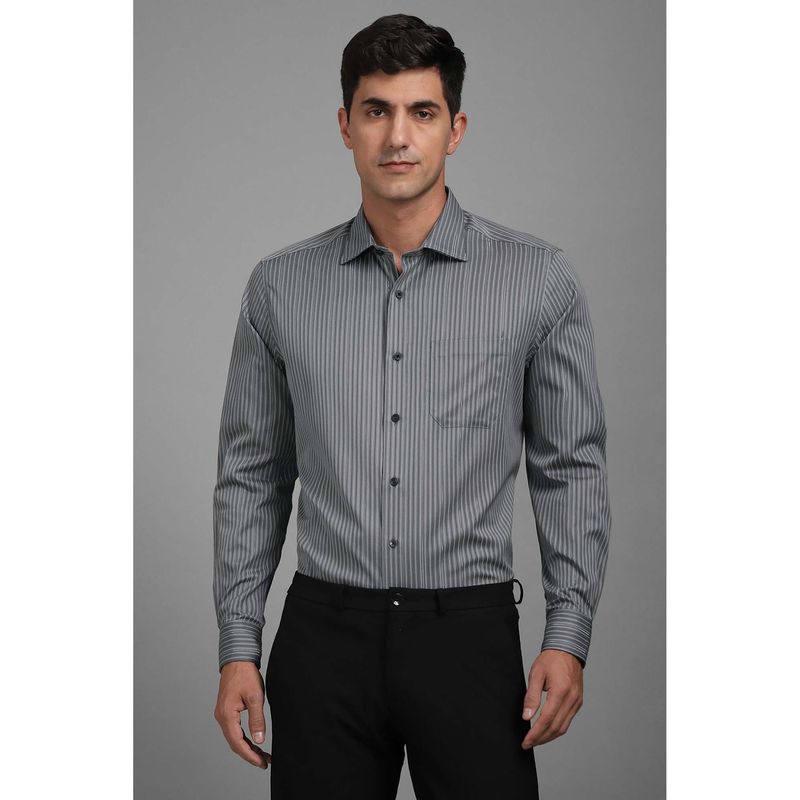 Louis Philippe Men Grey Regular Fit Stripes Full Sleeves Shirt (40)