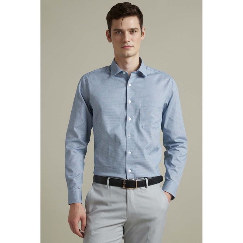 Louis Philippe Mens Navy Textured Easy to Iron Cotton Slim fit Formal Shirt (40)