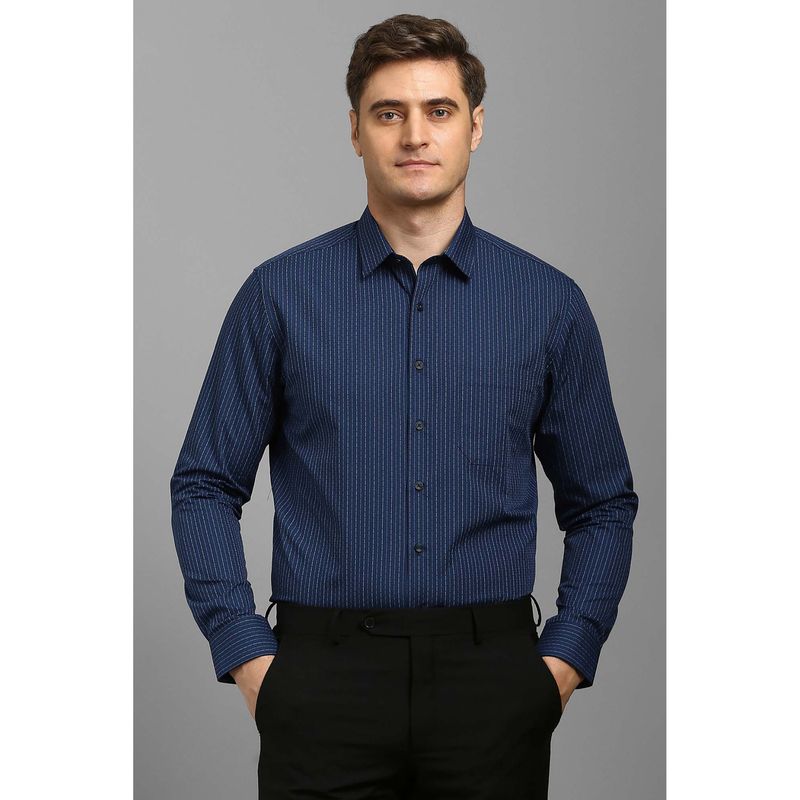 Louis Philippe Men Navy Blue Textured Full Sleeves Shirt (42)