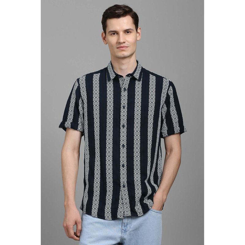 Louis Philippe Men Navy Blue Self Design Half Sleeves Shirt (42)