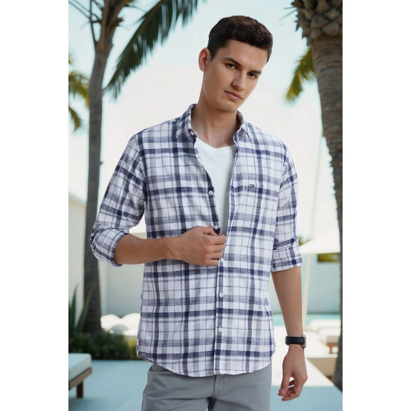 Peter England Men Navy Blue Checks Full Sleeves Shirt (39)