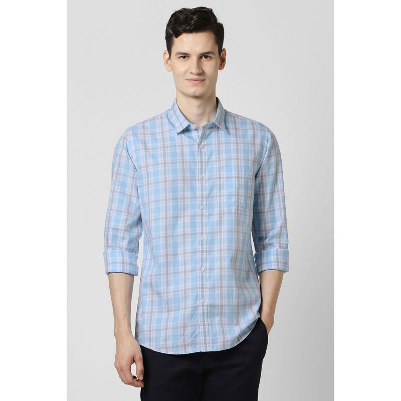 Peter England Men Light Blue Checks Full Sleeves Shirt (39)