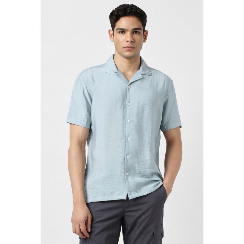 Van Heusen Men Light Blue Solid Half Sleeves Party Shirt (42)