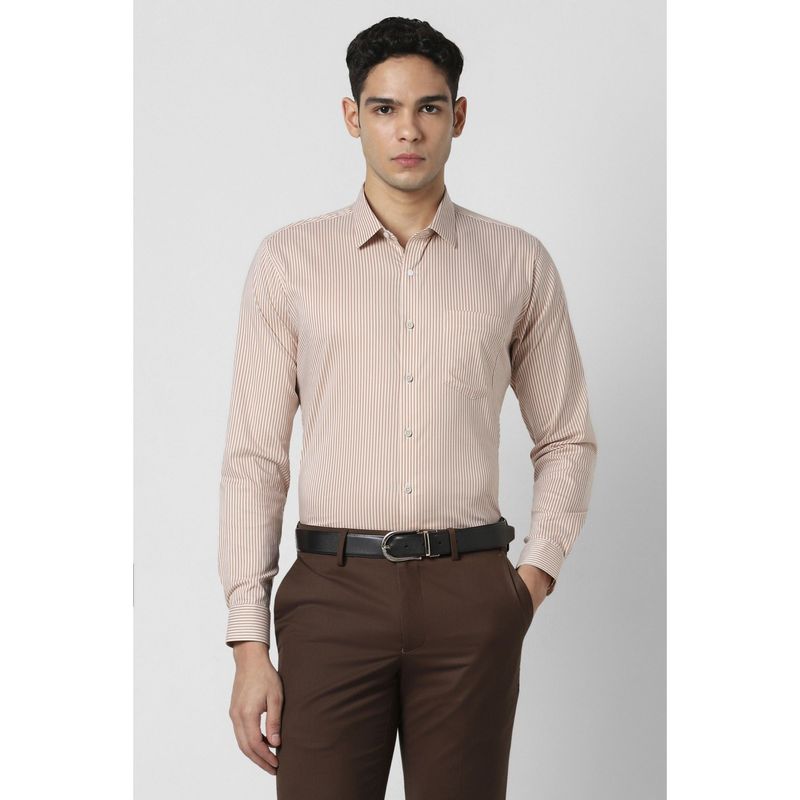 Van Heusen Men Peach Stripes Full Sleeves Shirt (40)