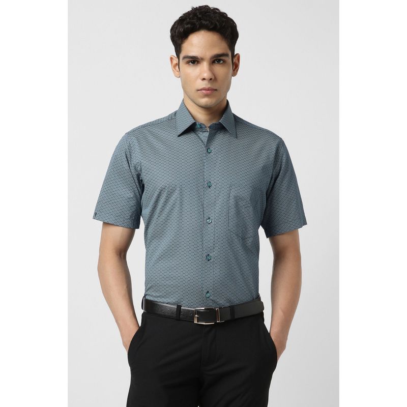 Van Heusen Men Blue Regular Fit Print Half Sleeves Shirt (38)