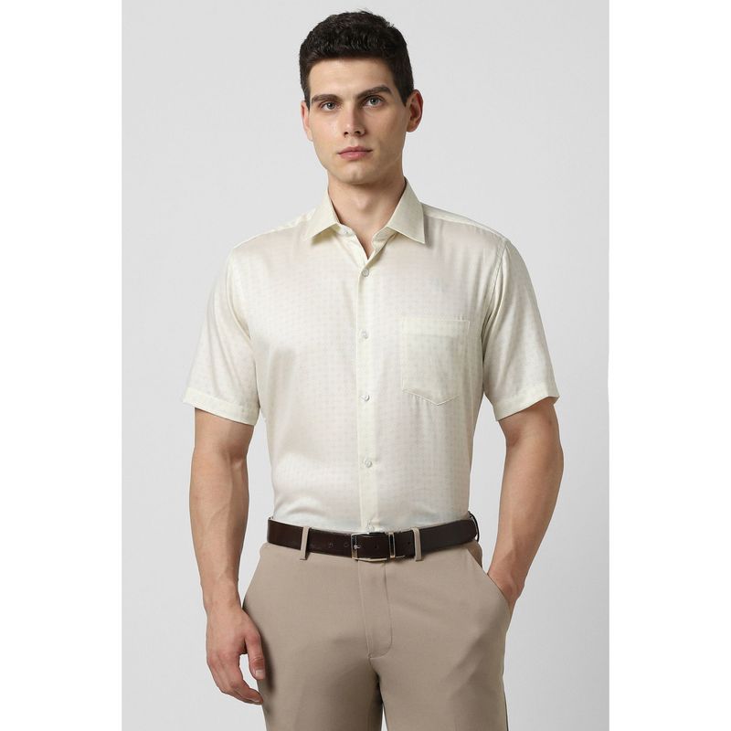 Van Heusen Men Cream Print Half Sleeves Shirt (39)