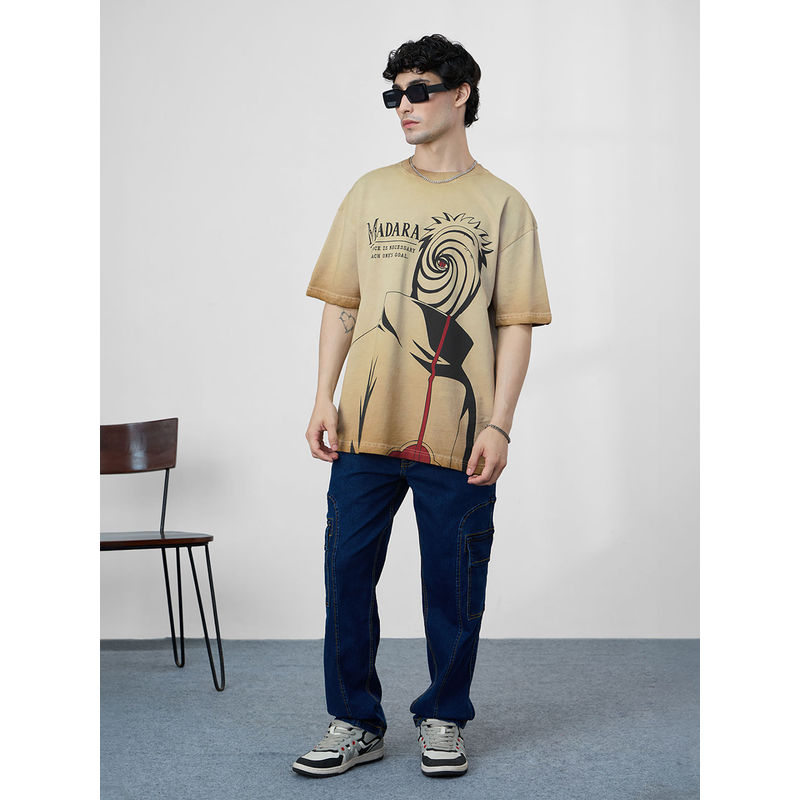 The Souled Store Men Beige Pure Cotton Oversized Fit T-Shirt (L)