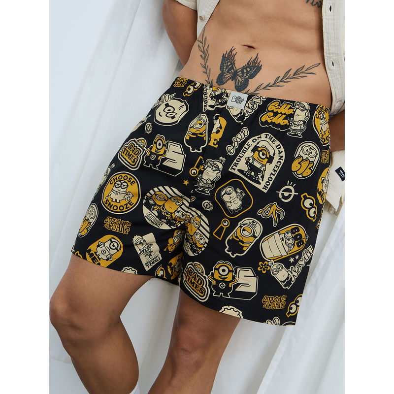 The Souled Store Official Minions Black Fun Boxer Shorts (XL)