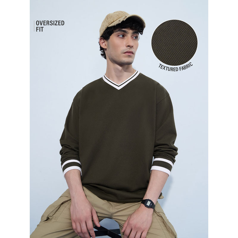 The Souled Store Essentials Oversized T-Shirt: Olive Green Men Oversized T-shirt (2XL)