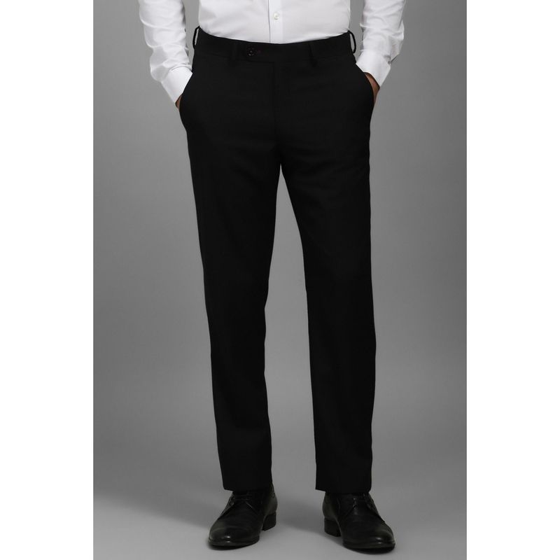 Louis Philippe Men Black Slim Fit Checks Flat Front Formal Trouser (32)