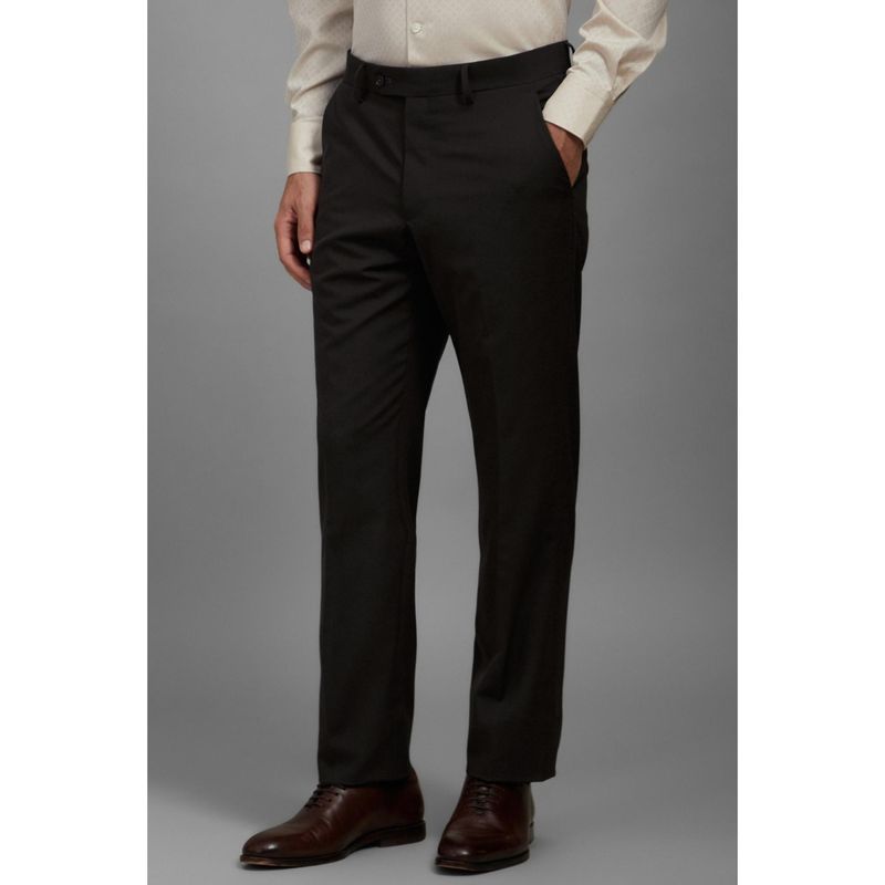 Louis Philippe Men Brown Slim Fit Checks Flat Front Formal Trouser (36)