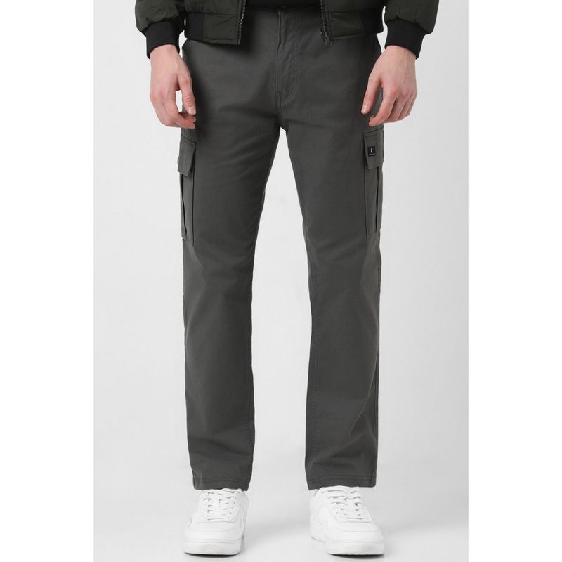 Peter England Men Grey Solid Relaxed Fit Cargo Pant (32)