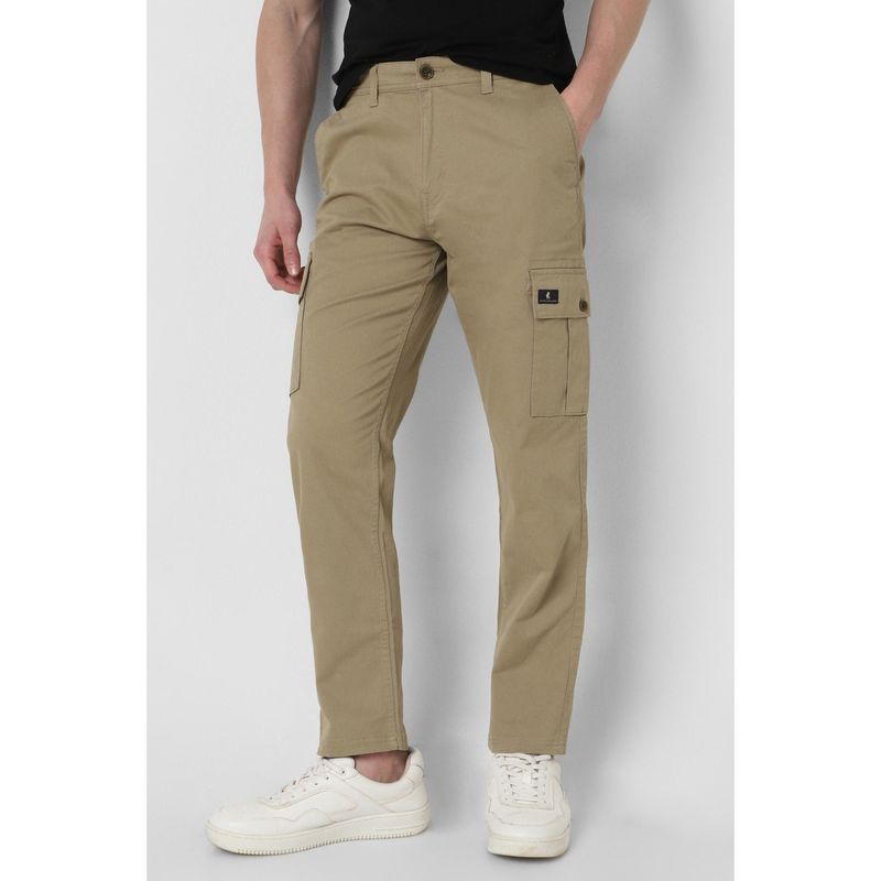 Peter England Men Khaki Solid Comfort Fit Cargo Pant (32)