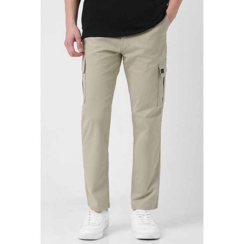 Peter England Men Beige Solid Relaxed Fit Cargo Pant (32)