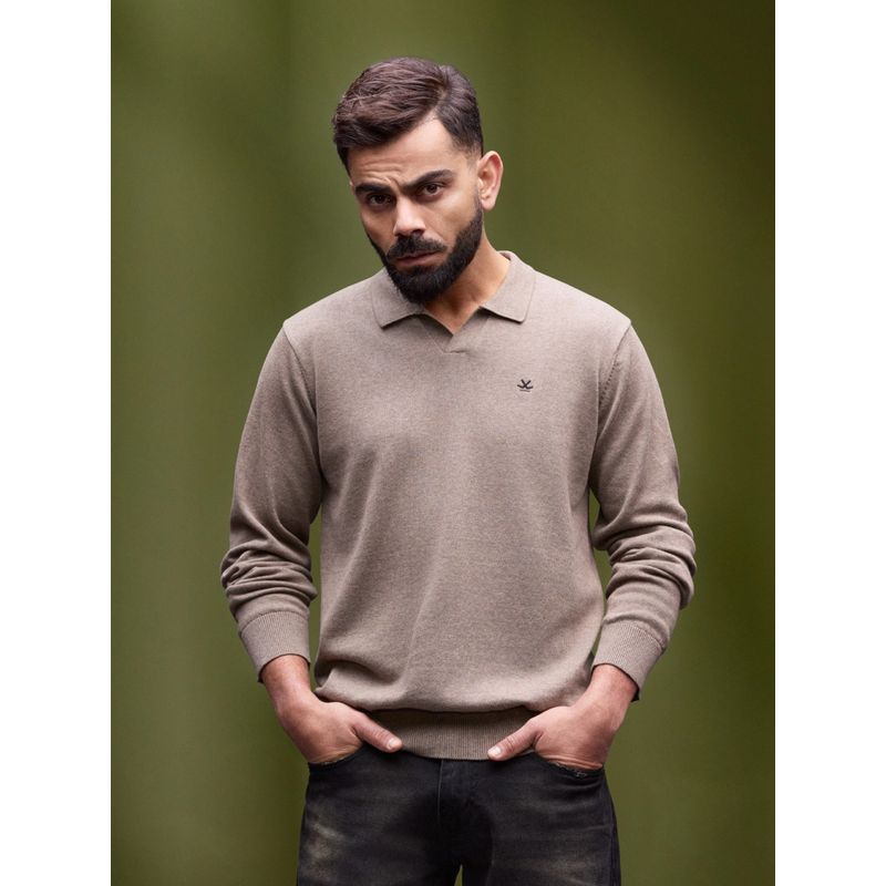 WROGN Brown Solid Collar Neck Slim Polo T-Shirt (S)